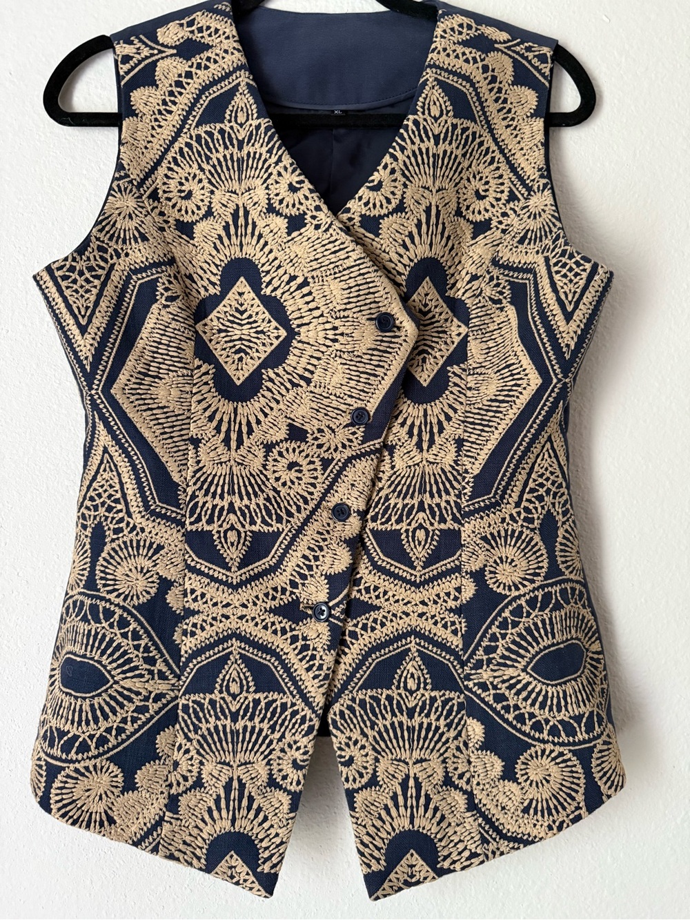 Vintage early 90s long embroidered vest, large